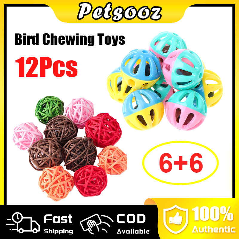 12Pcs Rattan Balls Hollow Bell Ball Bird Chewing Toys for Parrot ...