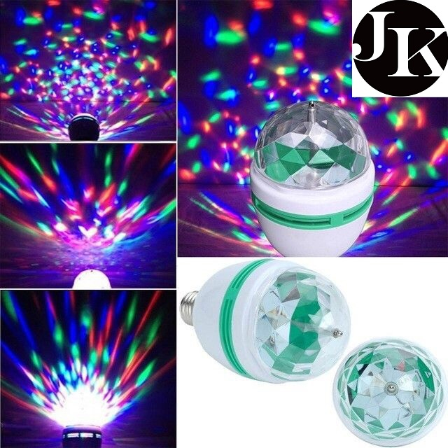 JK MALL E27 Socket RGB Full Color 360 Degree Rotating LED Lamp Disco ...