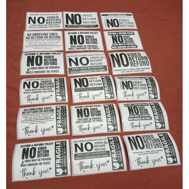 500pcs 3in1 high quality no video no return no refund sticker fragile