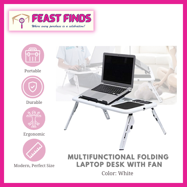 Feast Finds Multifunctional Folding Laptop Desk with Fan Portable