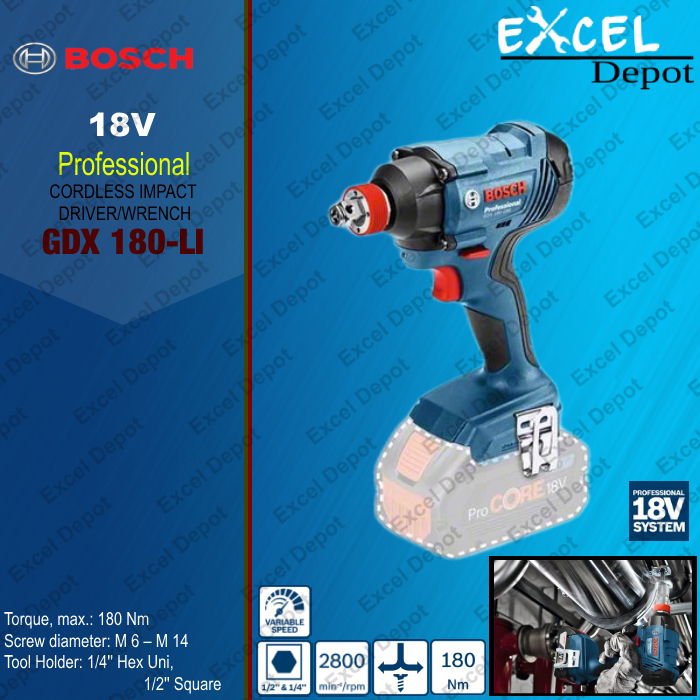 Bosch Gdx 180 Li Professional Cordless Impact Driver Wrench W 2x