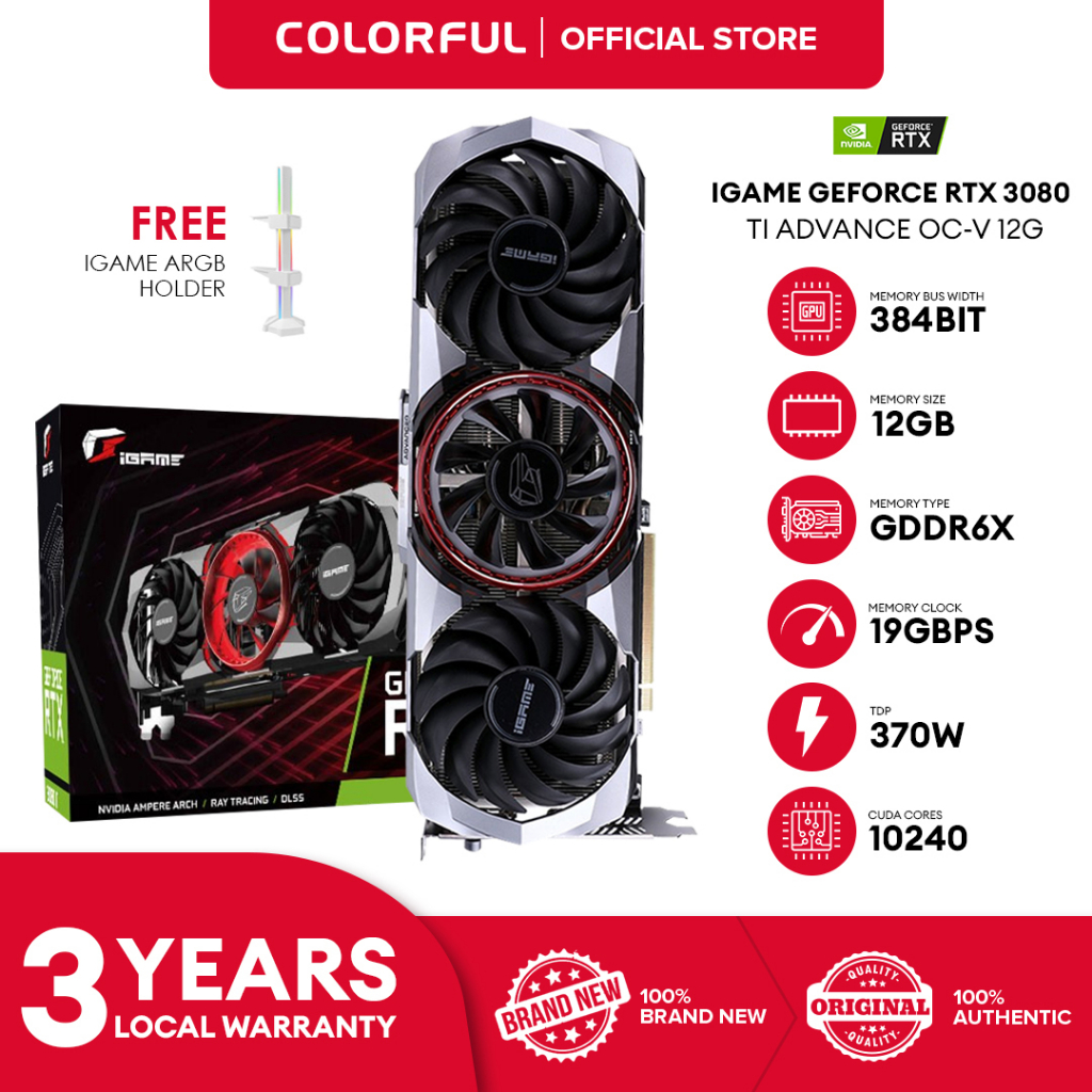 Colorful Igame Geforce 3080 Ti Advanced Oc V 12gb Graphics Card W Free Igame Argb Gpu Holder 0408