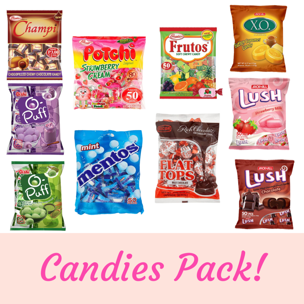 CANDY PER PACK (LUSH, CHAMPI, O'PUFF, POTCHI, MENTOS,FROOTY POP, X.O ...