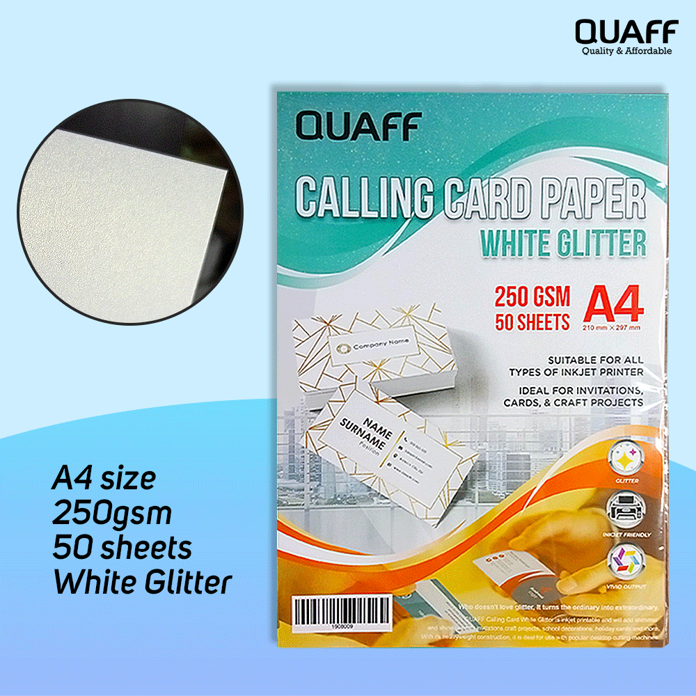 QUAFF Double Sided Glitter Calling Card Paper A4 Size 250gsm (50sheets ...
