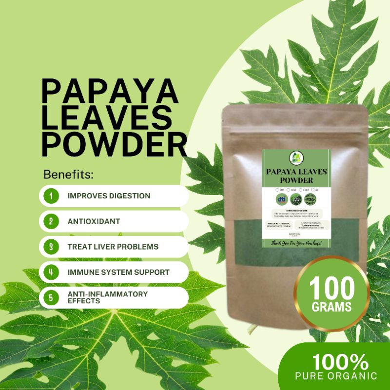 100 PURE ORGANIC PAPAYA LEAF POWDER( 100g) Shopee Philippines