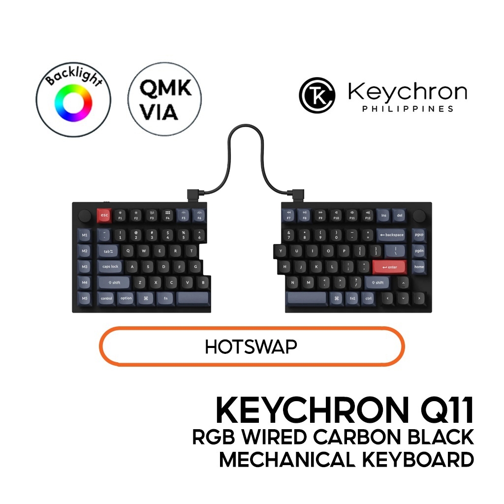 Keychron Q11 QMK Custom Mechanical Keyboard, Carbon Black, 75% Split ...