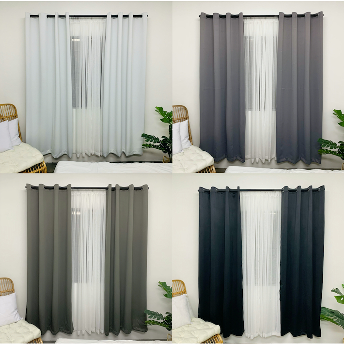 HOLA Soft Blackout Curtain Sheer Ring Curtains Gray Shade PER
