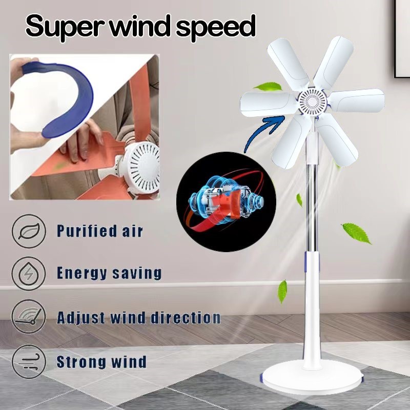 6 Blades white color Stand Fan Big Wind Portable Electric Fan ...