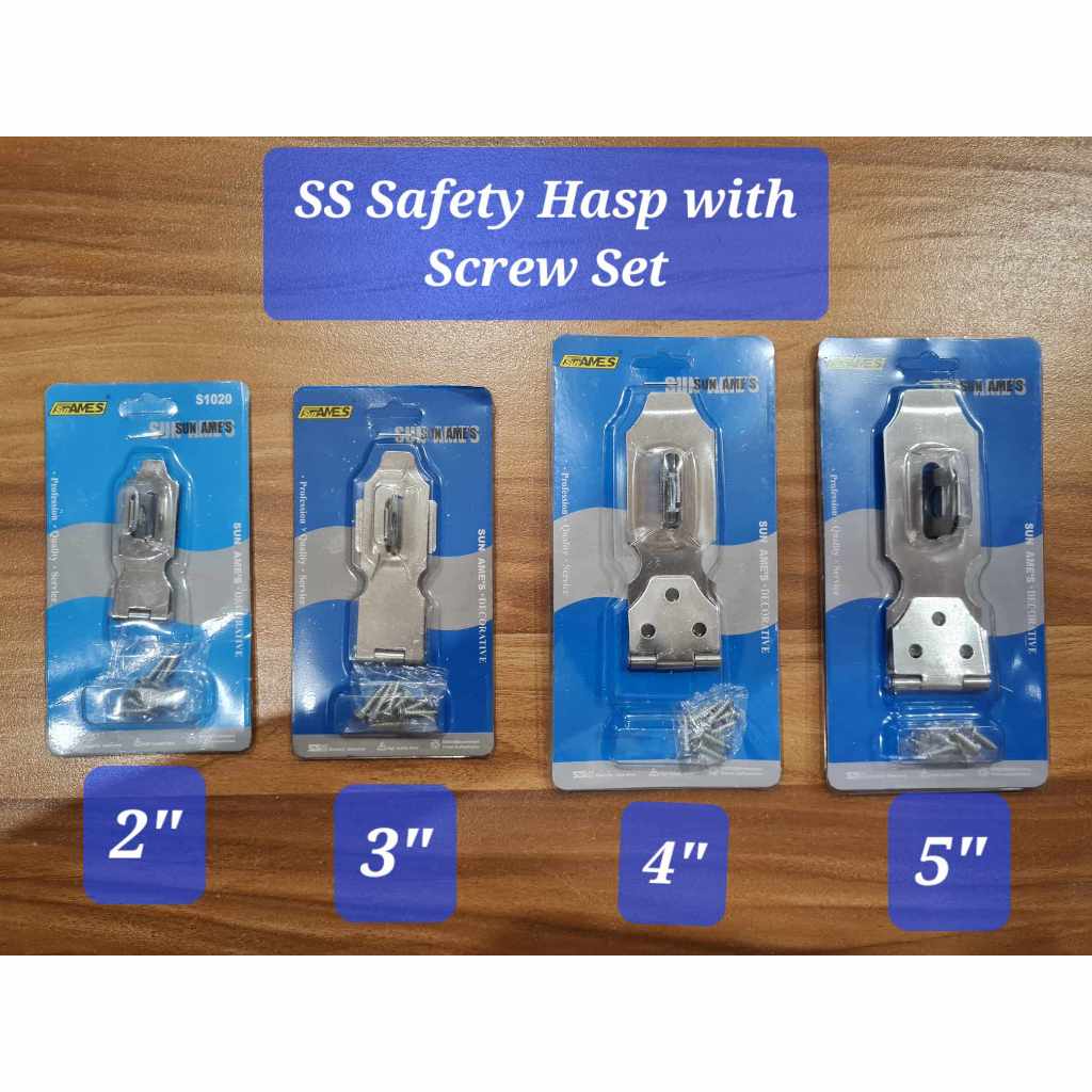 Stainless Safety Hasp Lock Door Lock 2" 3" 4" 5" with Screws Set