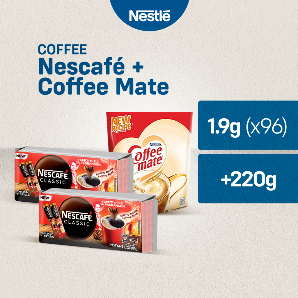 Nescafe Classic Instant Coffee 1.9g - Pack of 96 with COFFEE-MATE Coffee  Creamer Stand-up Pouch 220g