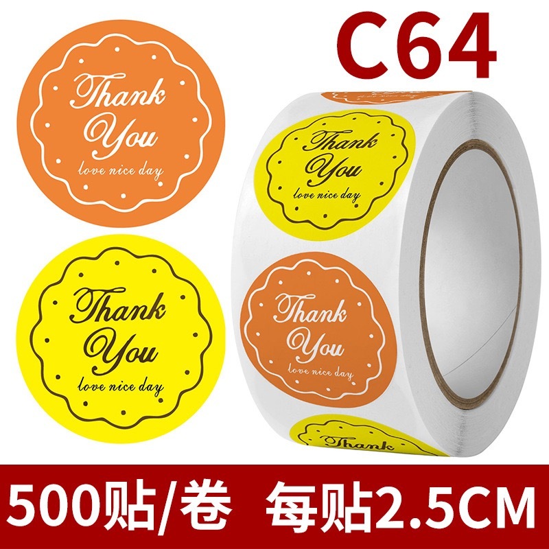 1Roll 500pcs Thank You tape Thankyou Flower Round Seal Sticker Tags ...