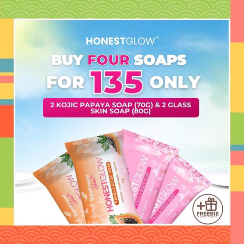 Honest Glow 2 Kojic Soap 70g and 2 Glass Skin Soap 80g for ₱135 Only ...
