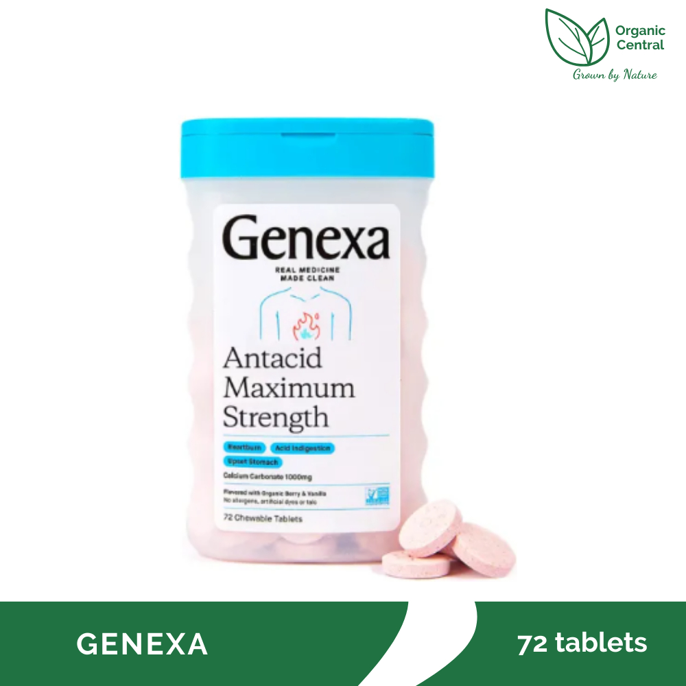 Genexa, Antacid Maximum Strength Organic Berry & Vanilla 1000mg 72 Chewable Tablets Shopee