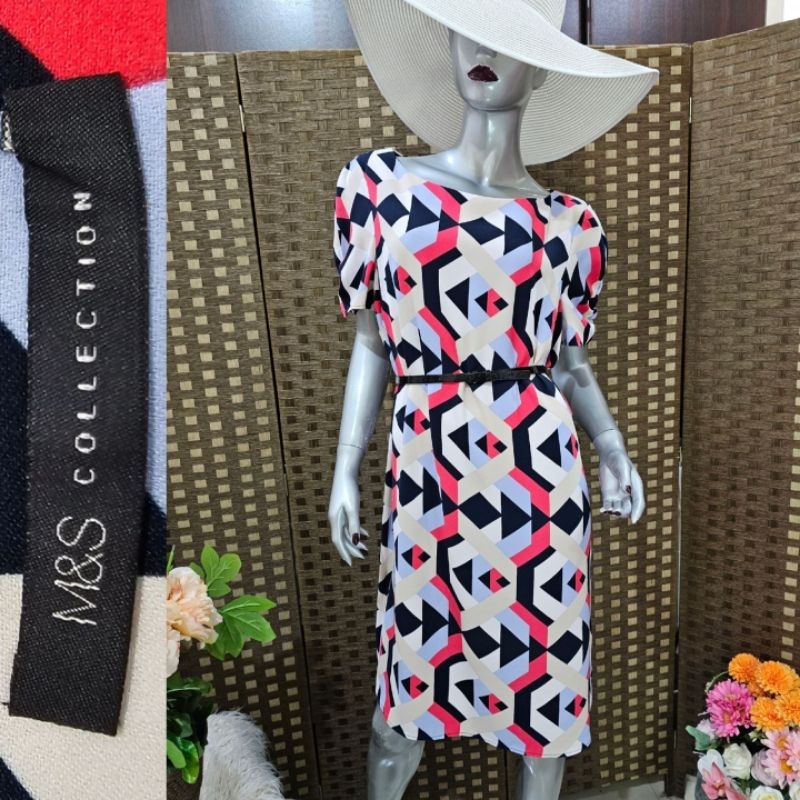 Robe Midi Marks & Spencer – Femme – Taille 12 – Viscose Multicolore – Coupe A – Neuf Avec étiquette