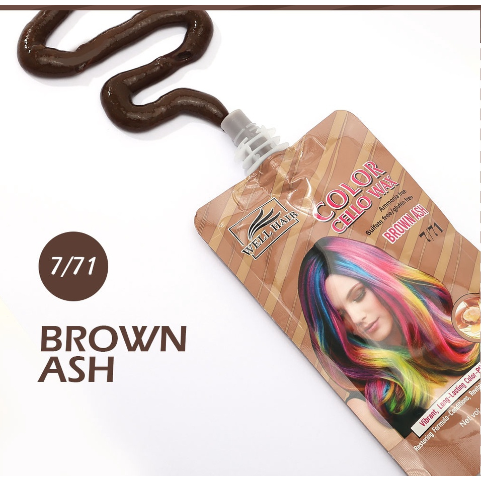 WELL HAIR COLOR CELLO WAX ( BROWN ASH 7/7) (100ML) | Shopee Philippines