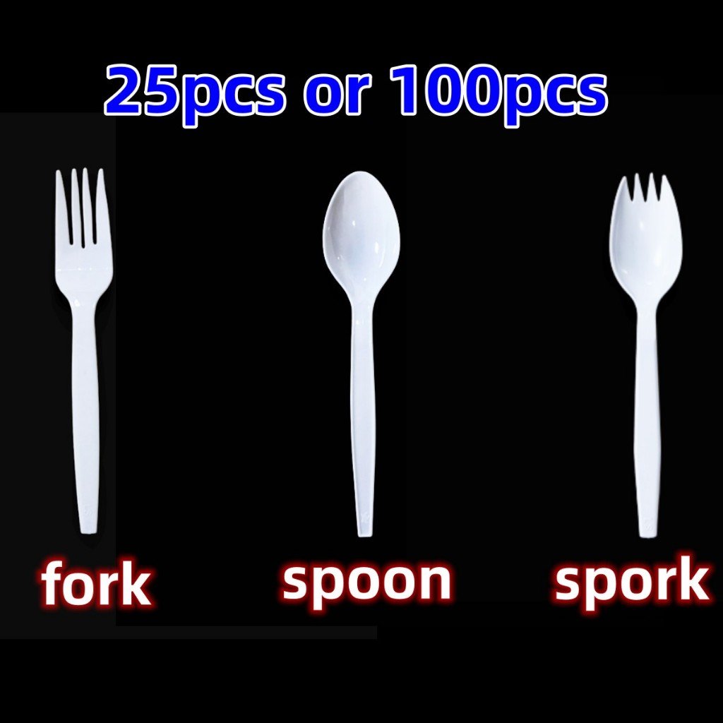 (25pcs) or (100pcs) Spoon, Fork, ，Sfork，Spork ， Disposable Plastic