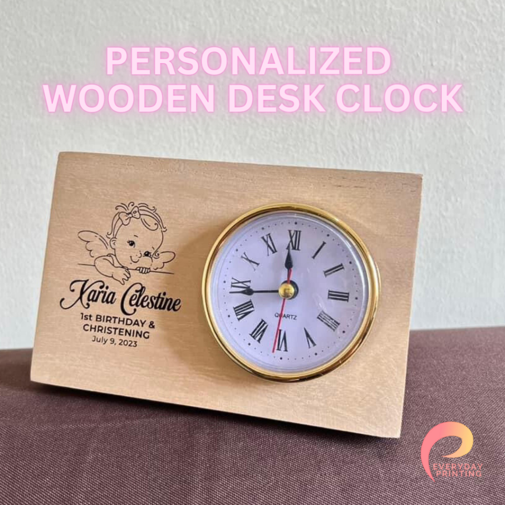 Personalized Laser Engraved Wooden Desk Clock (Gemelina or Acacia Wood
