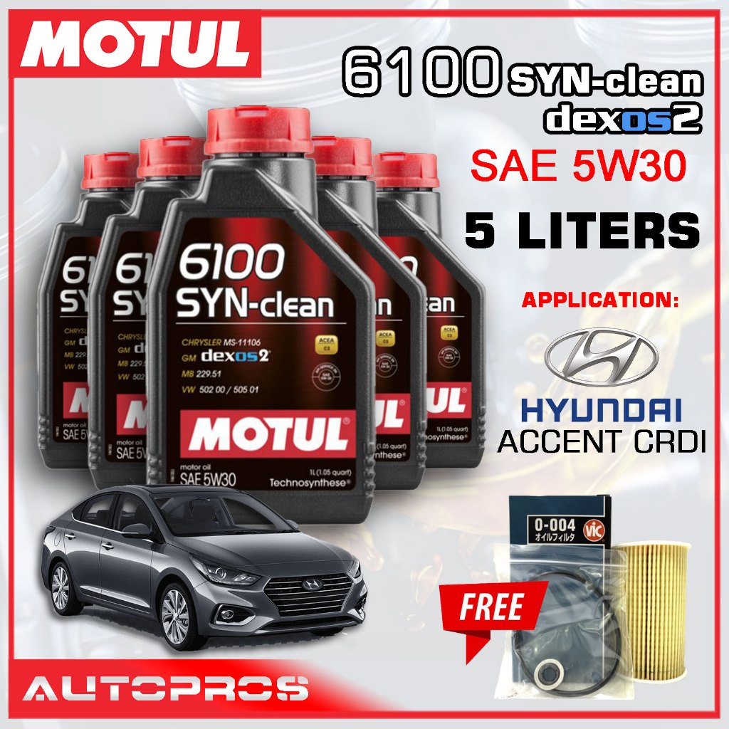 MOTUL 6100 SYNclean 5W30 5 Liters Change oil for Hyundai Accent CRDI