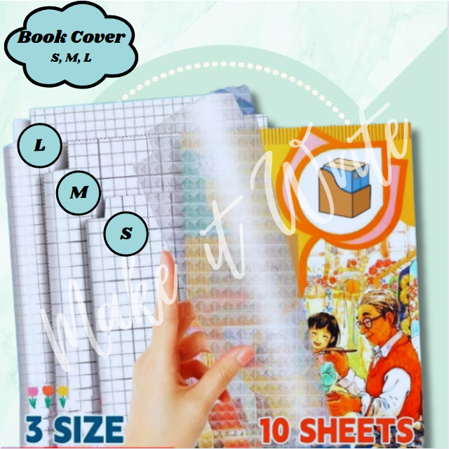 10 Sheets Transparent Selfadhesive Book Wrap Protective Cover S/M/L