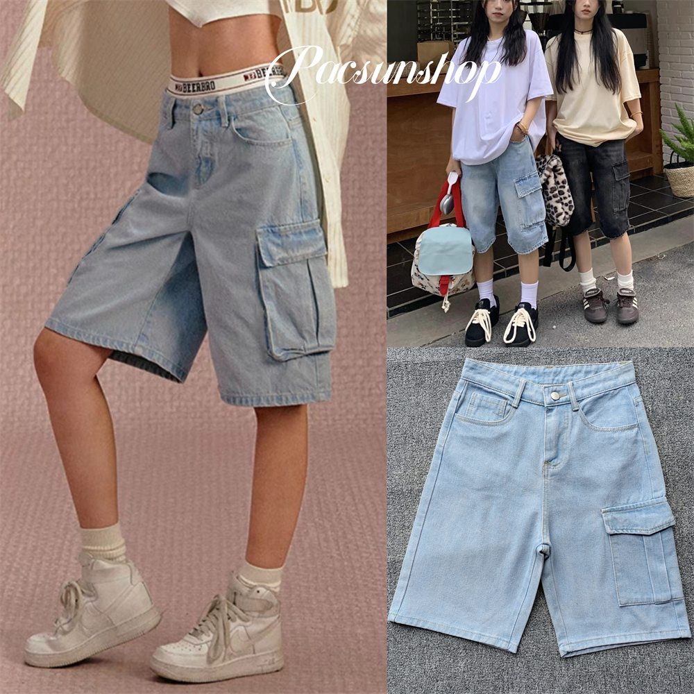 High Waisted Cargo Denim Shorts Korean Style Five Pocket FIve Point Shorts Unisex