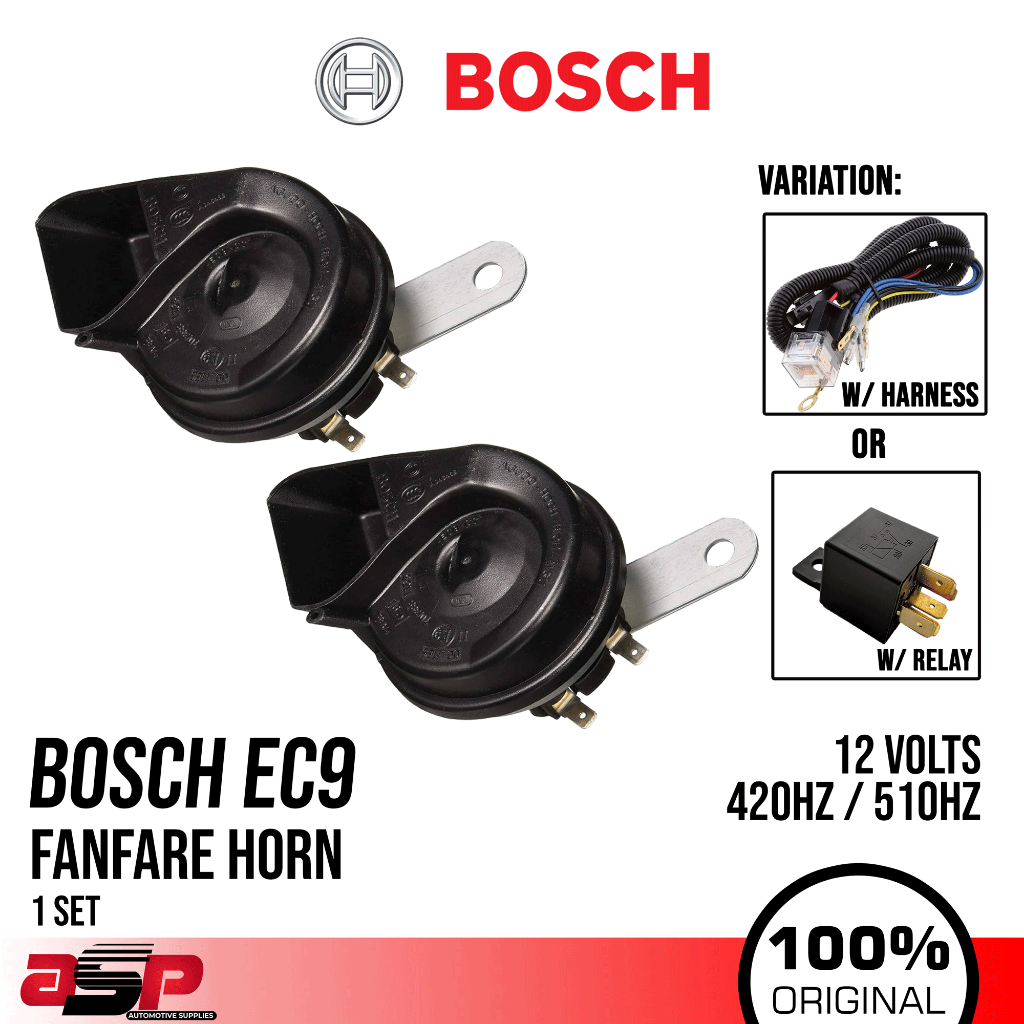 Bosch Low Tone Universal Horn - Electric, Black, Fits Dodge, Ford, BMW, Audi, VW, Toyota, Jeep