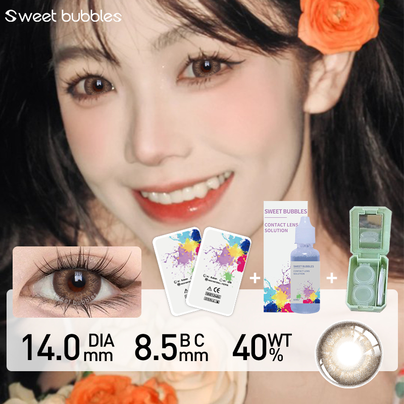 Sweet bubbles Contact Lense Brown Contact Lens Set with Solution Yearly