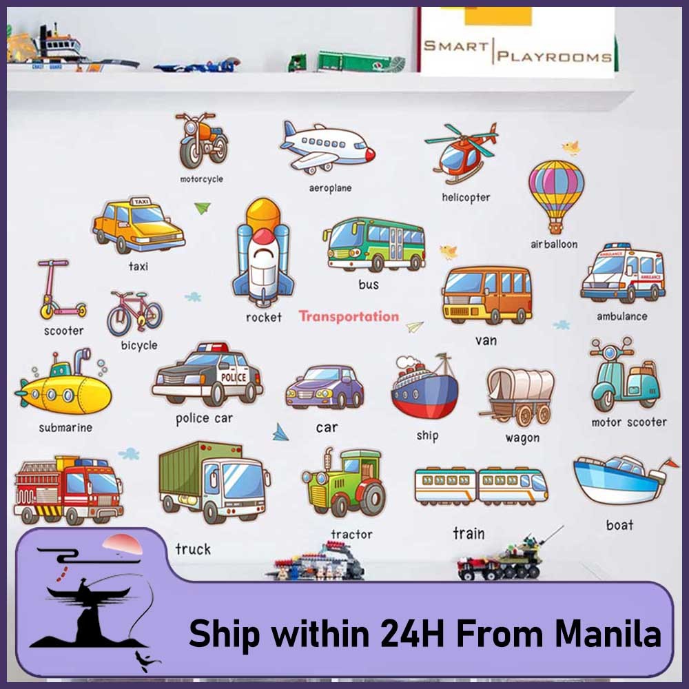 Cartoon Transports Kids Wall Stickers Peel and Stick Removable ...