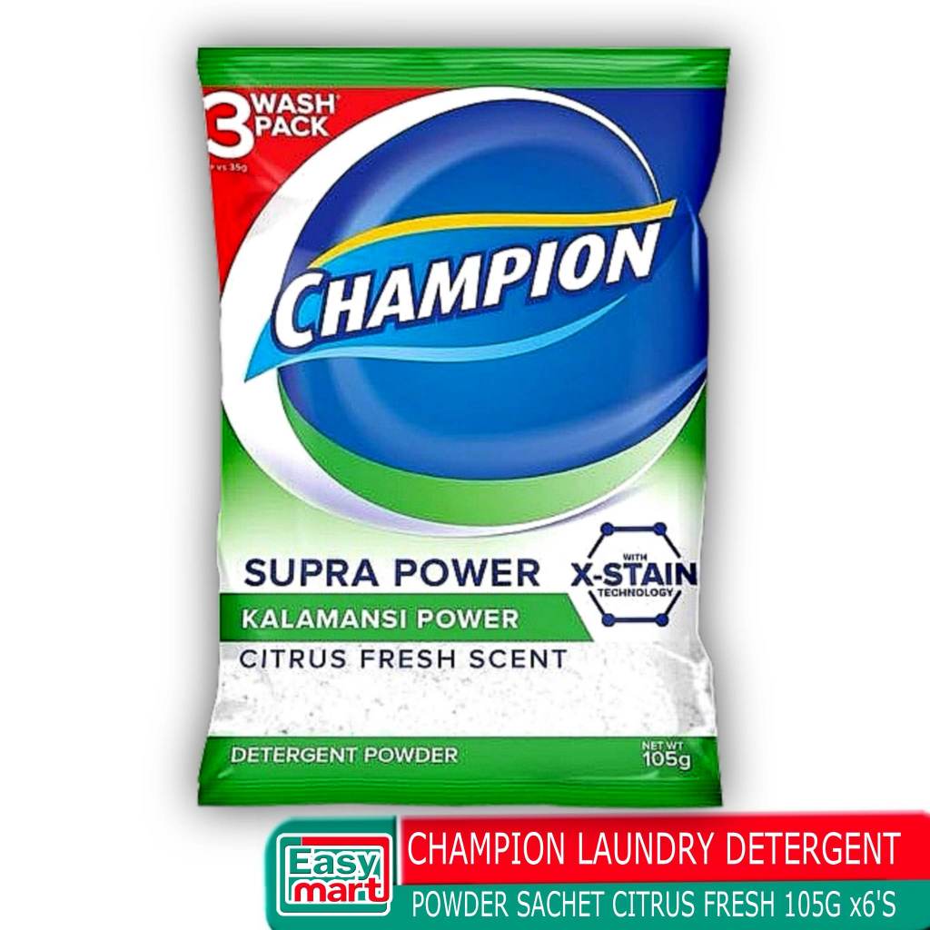 Easy.Mart Champion Laundry Detergent Powder Sachet Citrus Fresh 105gx6 ...