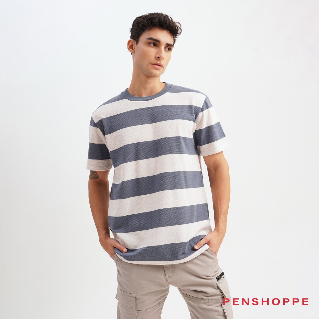 Relaxed Fit Striped TShirt For Men (Blue Stone/Rust/Sea Blue
