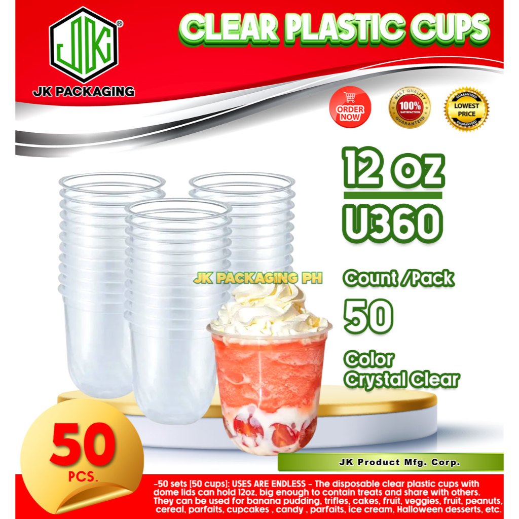 Plastic Cups【 50 PCS. Plastic U CUP 】95 MM Disposable/Milk Tea Cups