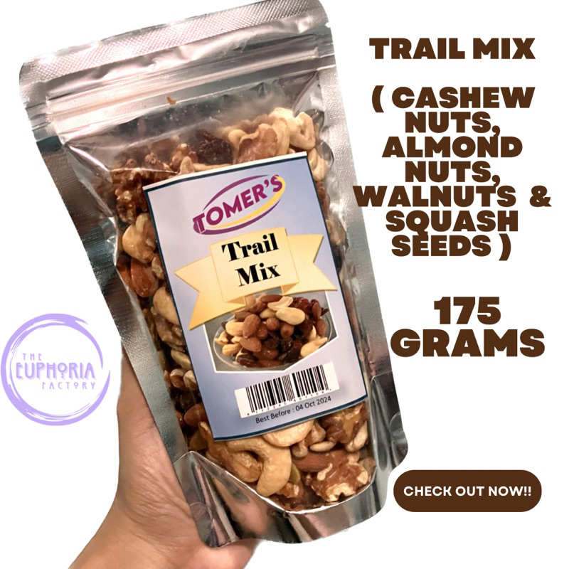 TRAIL MIX unsalted No Flavor (CASHEW NUTS, ALMOND NUTS, WALNUTS & SQUASH SEEDS ) MIXED NUTS