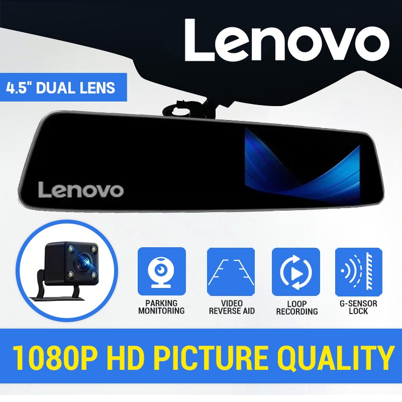 Lenovo Dashcam HR06B Car Dash Cam 4.39 Inch FHD 1080P Dual Lens Rear