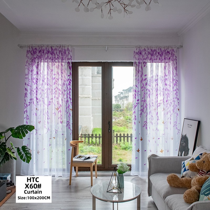 HTC Lace Curtain Solid Color Flower Sheer Curtain for Living Room ...