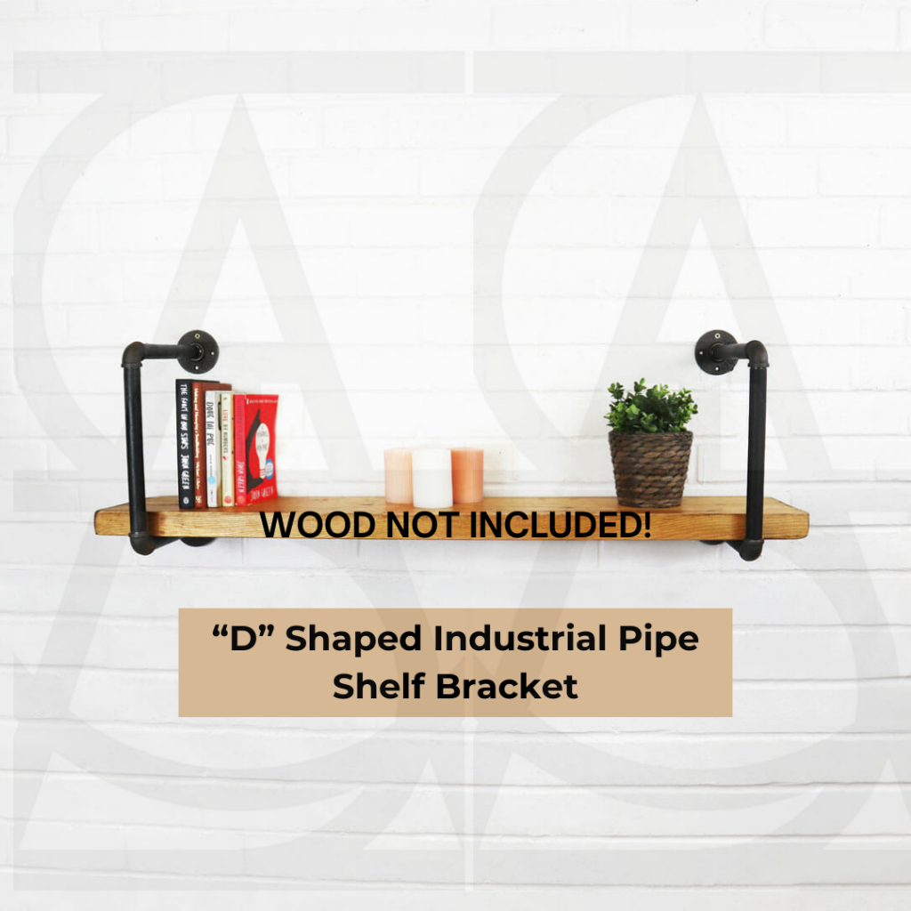 2pcs D Shape Industrial Pipe Shelf Bracket Heavy Duty Black Home House
