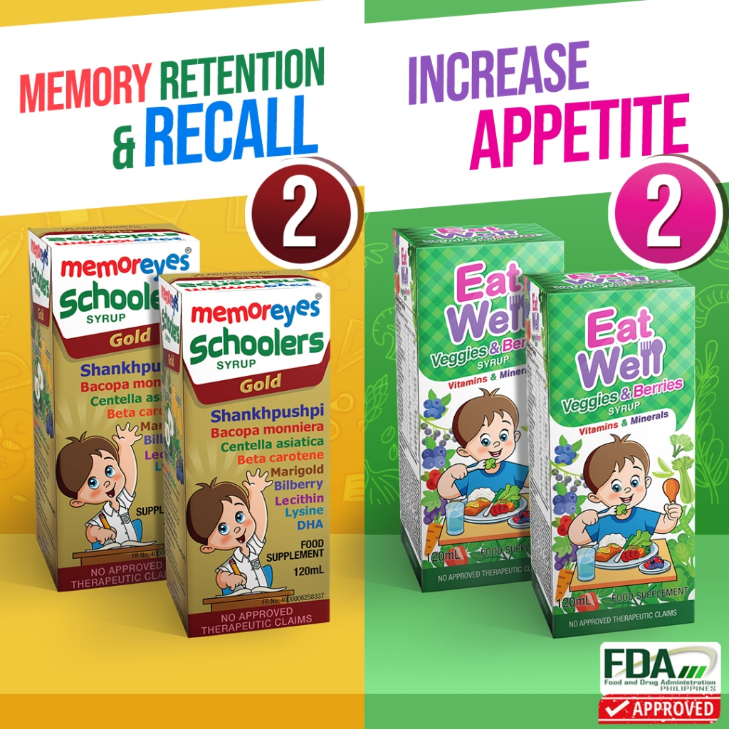 2 Memoreyes Schoolers Gold Memory Boost, 2 Eatwell Veggies & Berries 