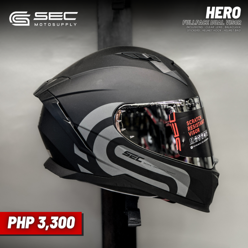 SEC HERO SOLID DUAL VISOR FULL FACE HELMET WITH FREEBIES | Shopee ...