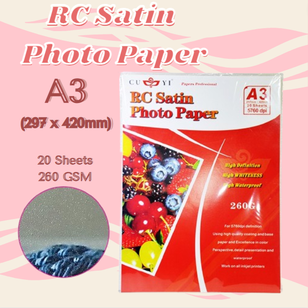 CUYI Resin Coated Photo Paper 260GSM A3 Size (20sheets Per Pack) SATIN ...