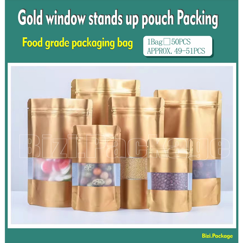 50pcs Golden aluminized window Stand Up Pouch with Zip Lock Packaging ...