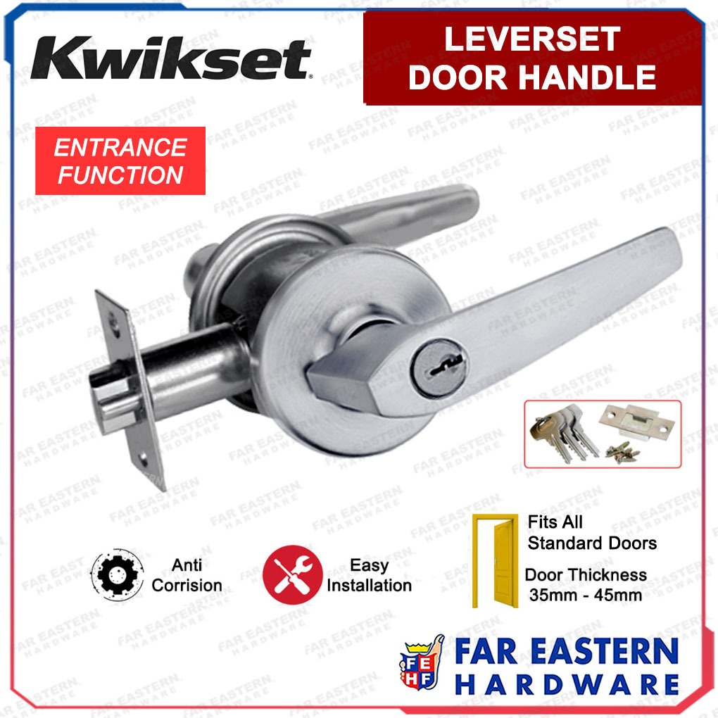 KWIKSET Leverset Entrance Doorknob Lever Lockset Delta Satin 405DL 26D