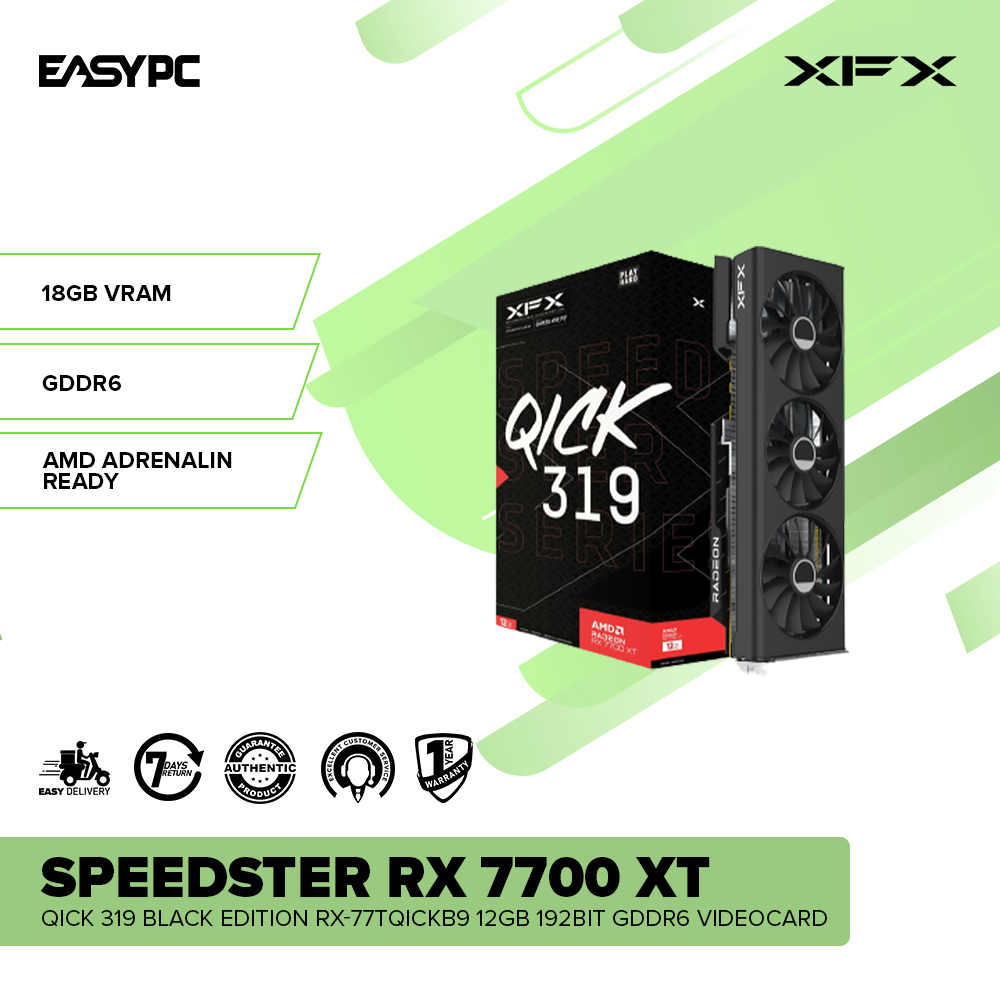XFX Speedster QICK319 RX 7800 XT CORE Gaming Graphics Card 16GB GDDR6 HDMI  3xDP, AMD RDNA 3, RX-78TQICKF9