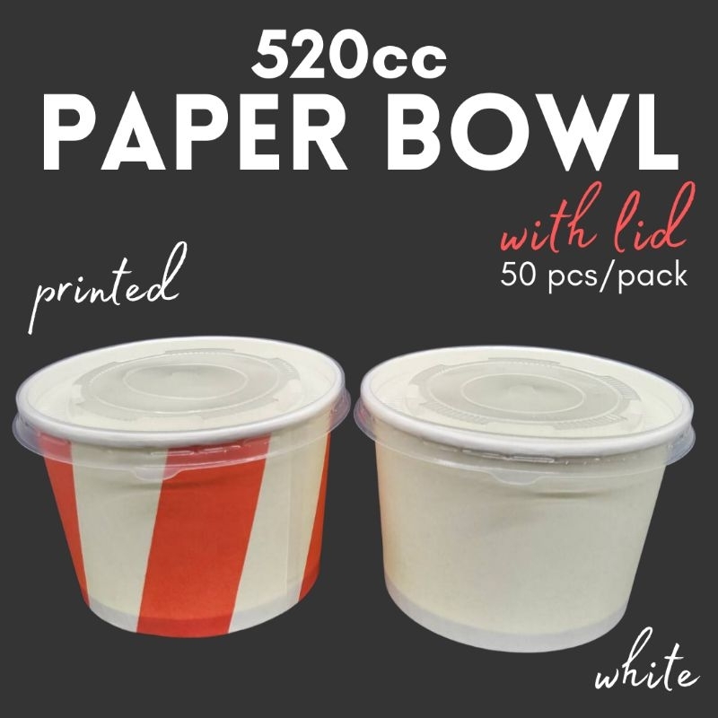 50pcs Paper Bowl 520cc for Ramen Soup Ice Cream Cup RiceBowl Fried ...