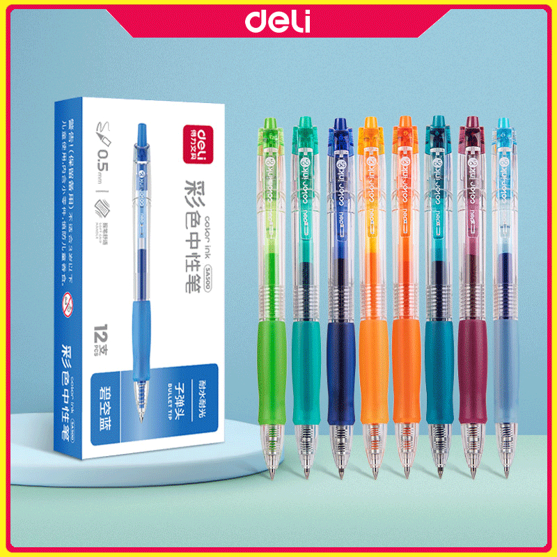 Deli Color Gel Pen 0.5mm Bullet Head Student Classroom Markers SA500 ...