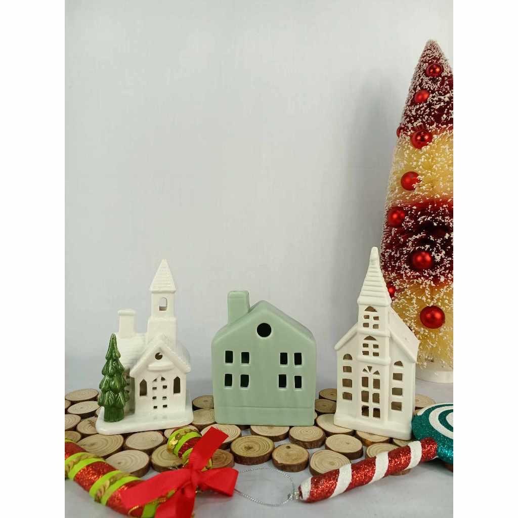 Decorative White Christmas Villages Display Home Decor, Collection