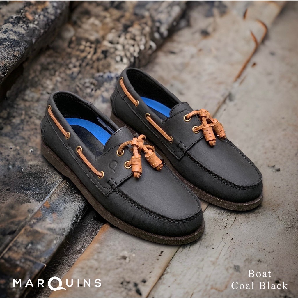 Marquins Genuine Leather Boat Shoes For Men - Coal Black (30 Colors 