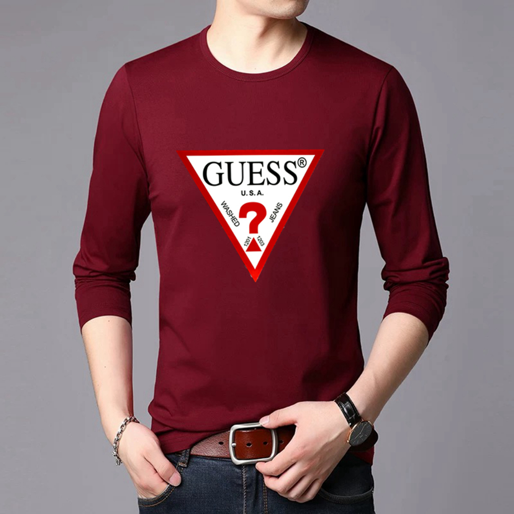 Zero New Style Cotton Long Sleeves T shirt GUESS Graphic Print White Black Color Round Neck Men