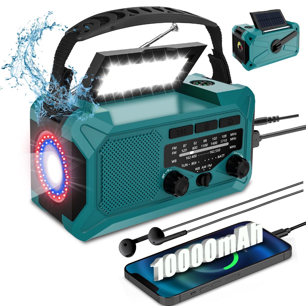 Hand Crank Emergency Radio, 10000mAh/37000mWh Solar Powered AM/FM/NOAA Weather Radio With Multifunction LED Flashlight And Mobile Phone Charger For Indoor/Outdoor Emergencies - View #2