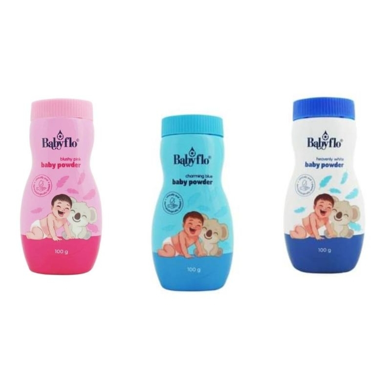 Babyflo Baby Powder Blushy Pink/Charming Blue/Heavenly White 50g/100g ...