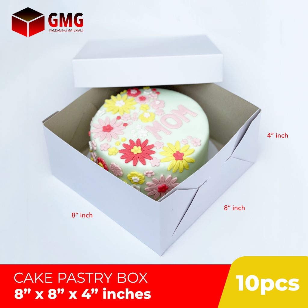 Cake Pastry Gift Box Easy Assembly 8 x 8 x 4 inches for Birthday Bridal ...