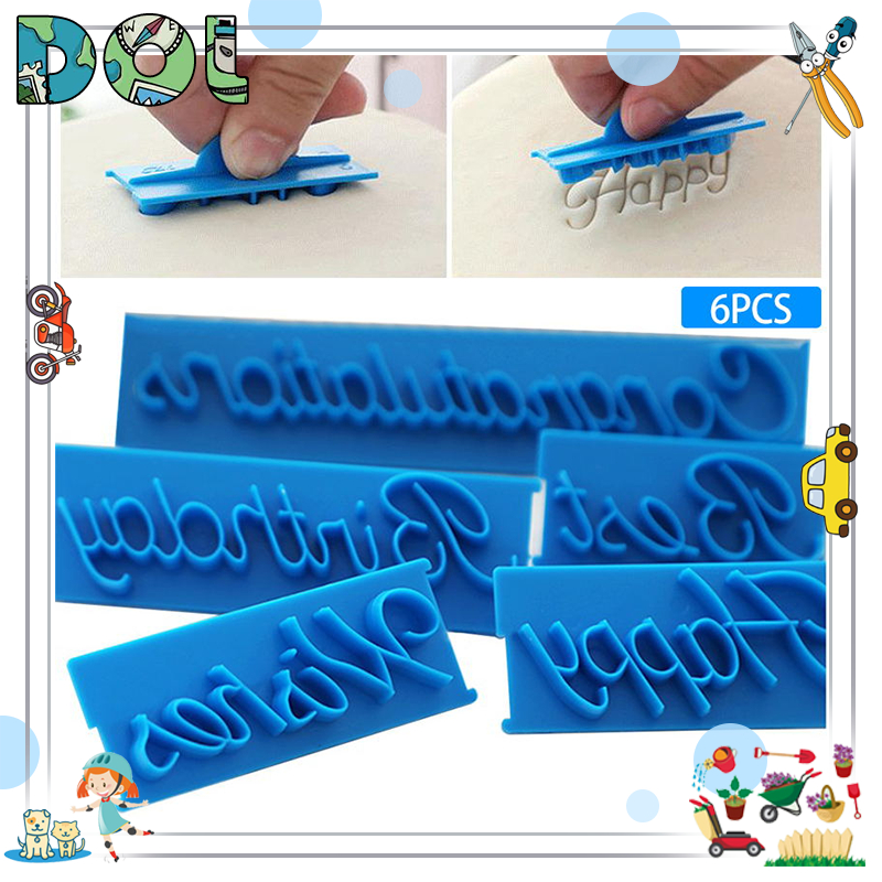 6pcs Handwriting Fondant Cake Embosser Plastic Letters Mold Happy ...