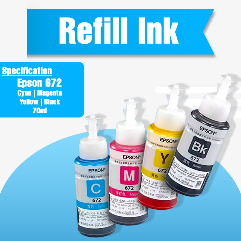 EPSON Printer Original Ink #672 70ml 4-colors for L130 L313 L301 L360 ...